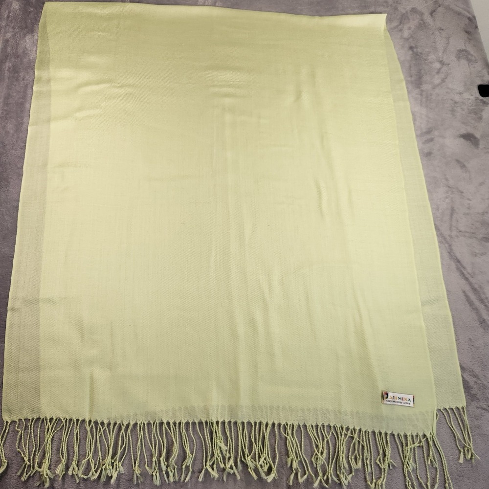 Pashmina Scarf Light Yellow Lime Green Fringe Soft Wrap Shawl Unisex Cashmere